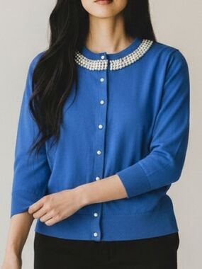 Kate Spade Embellished Tula Cardigan Sweater - Pearl and Rhinestone - Size M
